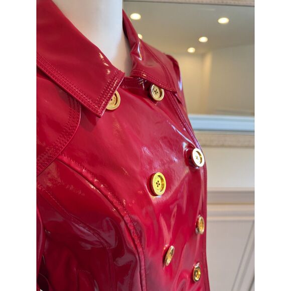 Juicy Couture Red Faux Patent Leather Double Breasted Rain Coat Size Medium - Picture 3 of 8